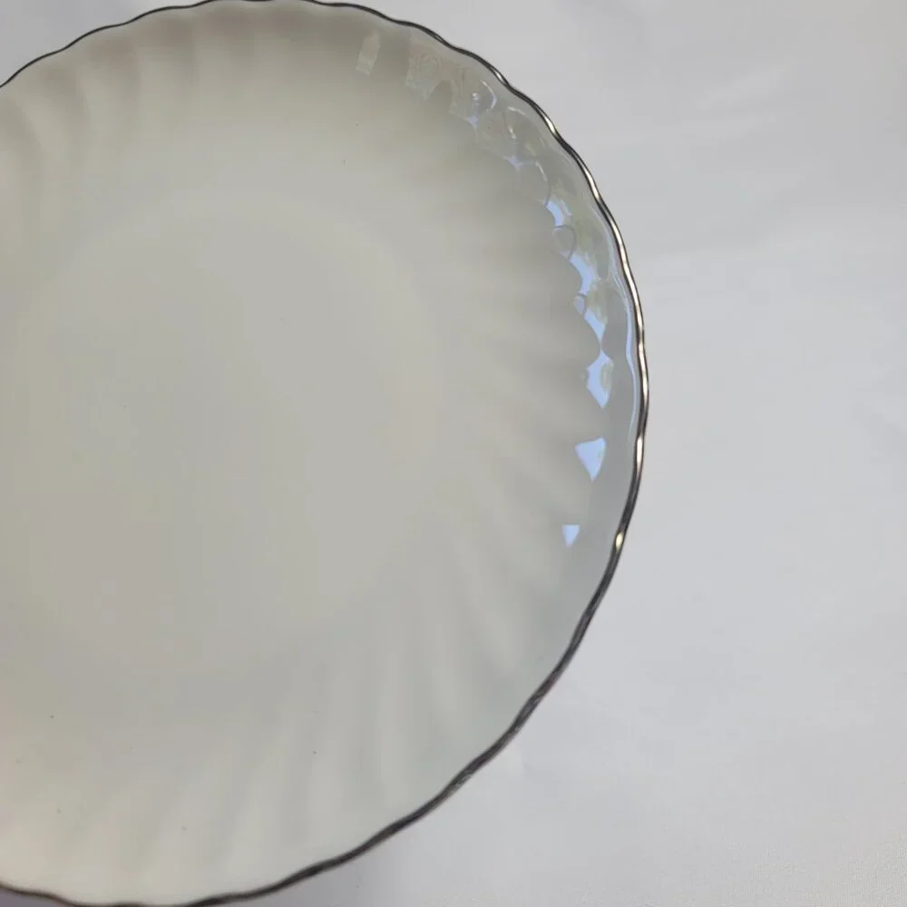 FOUR Syracuse China Wedding Ring Salad Plates White with Platinum Trim